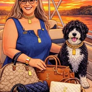 Blue Sleeveless Dress with Gold Accent Pendant